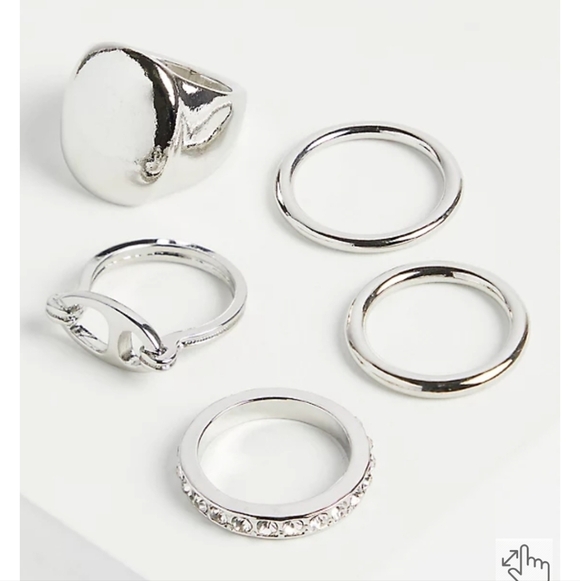 🆕️💍TORRID SET OF 5 SILVER-TONE RINGS SIZE 11💍 - Picture 1 of 5